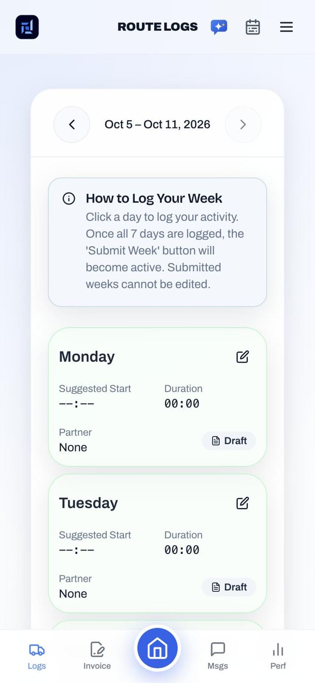 Routes → Pay — the real screen in the Runmark portal