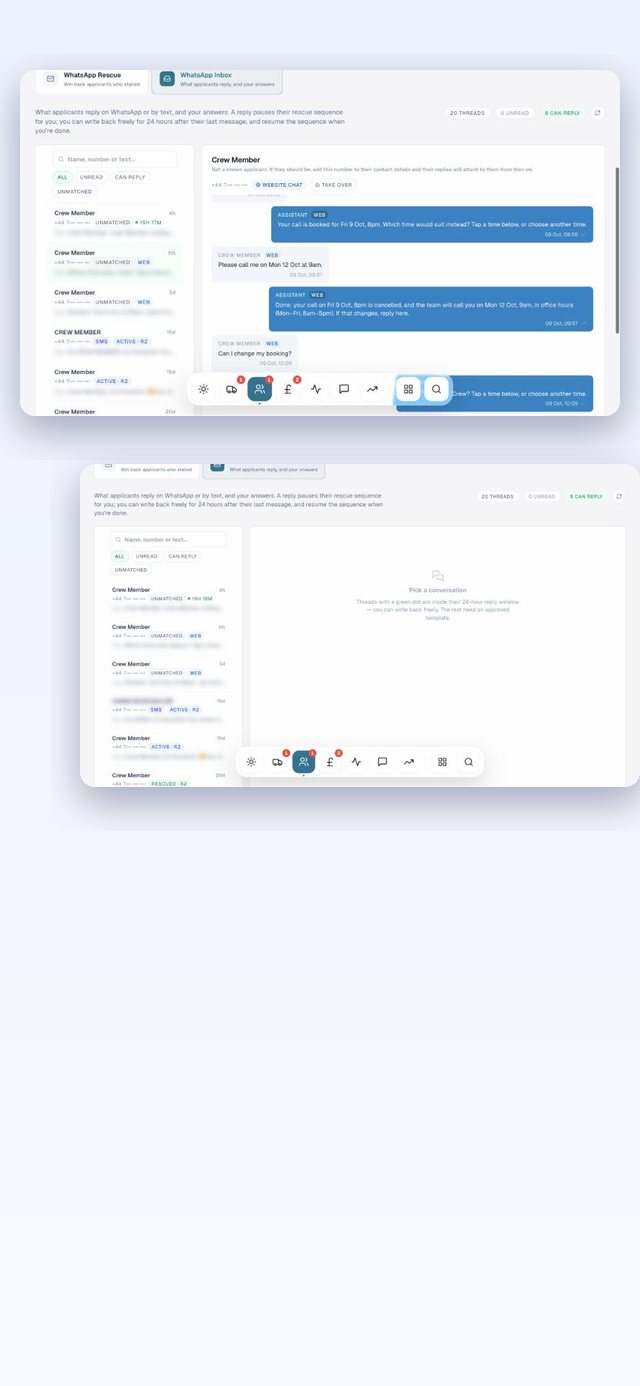 WhatsApp Agent — the real screen in the Runmark portal